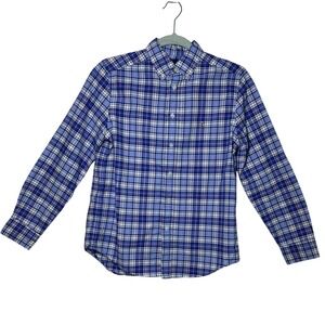 Ralph Lauren Plaid Button Down Shirt Long Sleeve Blue White Boys LG 14 16